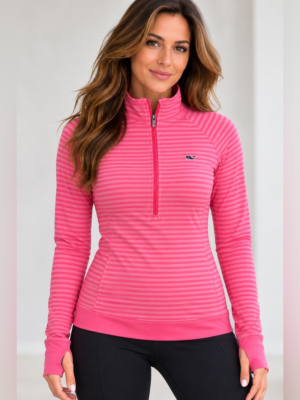 Vineyard Vines Performance Pink Microstripe Half-Zip Pullover Women’s M